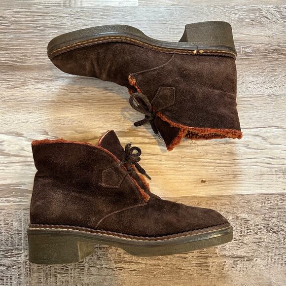 Vintage Vicini Brown Suede Ankle Boots with Shearling Lining Made in Italy 39 - Picture 2 of 10